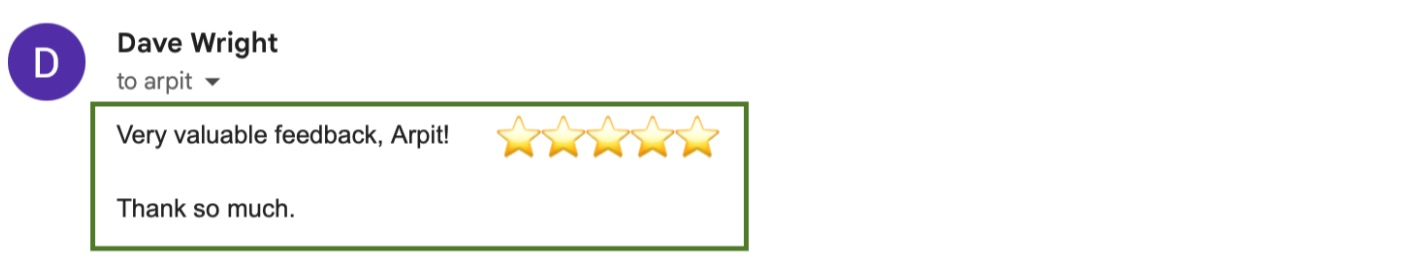 Five-star feedback from client Dave Wright